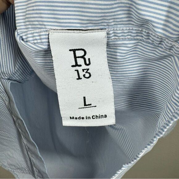 R13 Oversized Drop Neck Oxford Shirt Oversized Button Up Blue Stripe Size Large - Picture 7 of 10